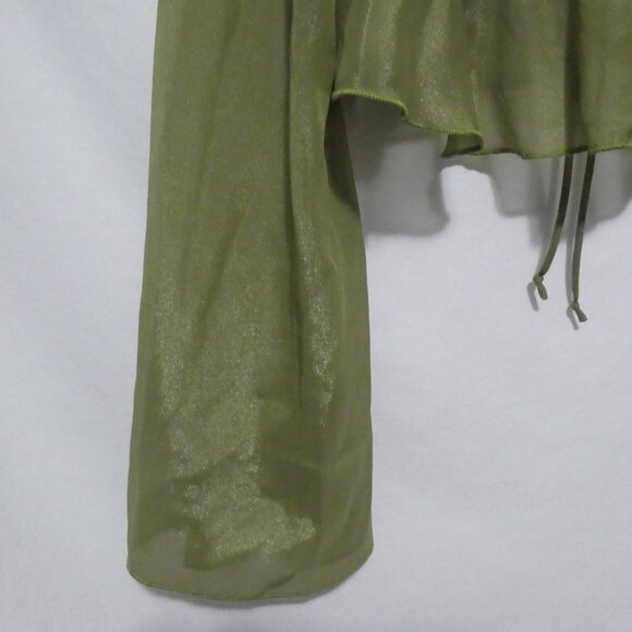 SHEIN | medium | Elegant Green V-Neck Sheer Blouse With Tie / Lace-Up Detail - Picture 13 of 15